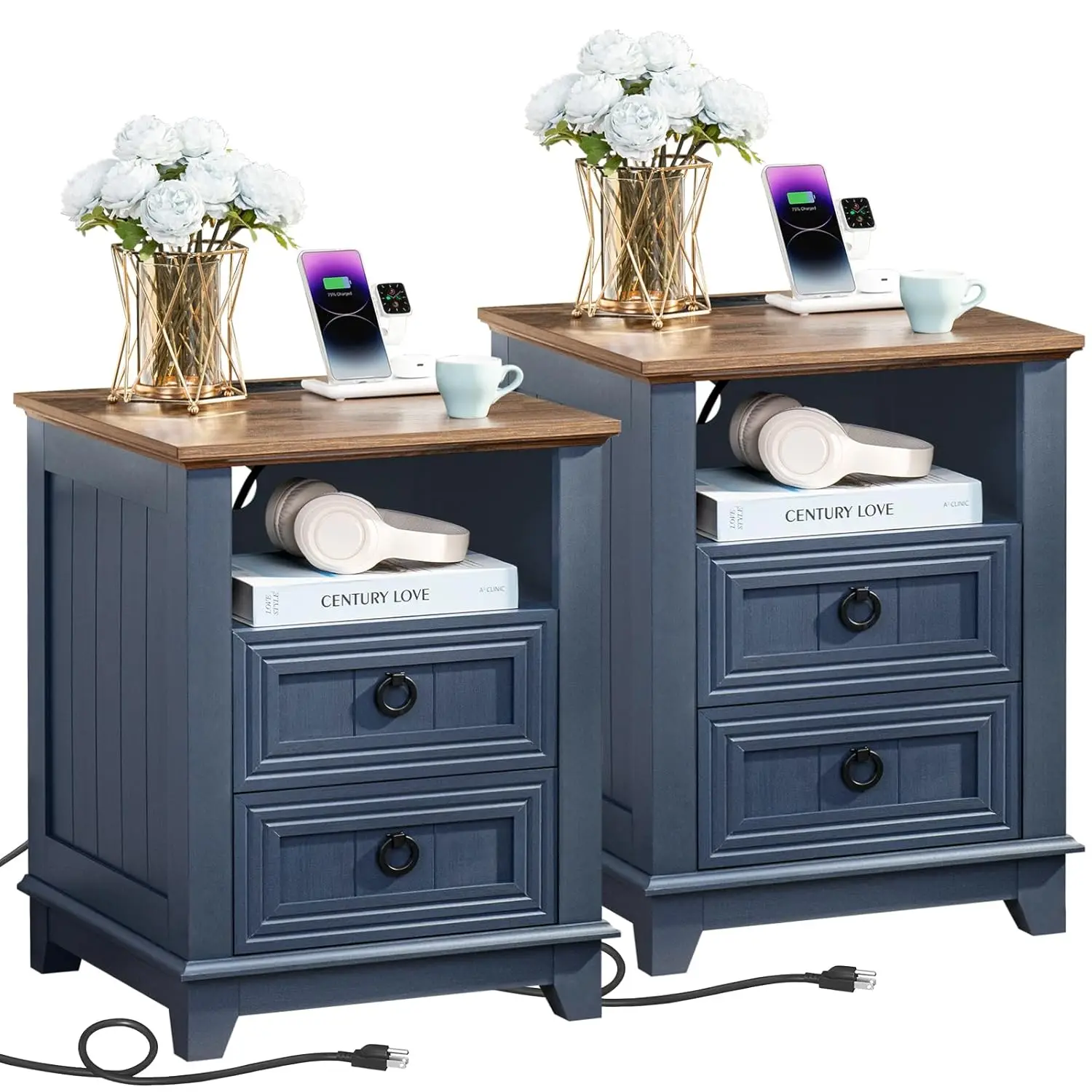 18" Farmhouse Night Stands Set of 2 with Charging Station, 2 Drawers End Table Dresser for Bedroom, Blue Wooden, Customized
18" Farmhouse Night Stands Set of 2 with Charging Station, 2 Drawers End Table Dresser for Bedroom, Blue Wooden, Customized