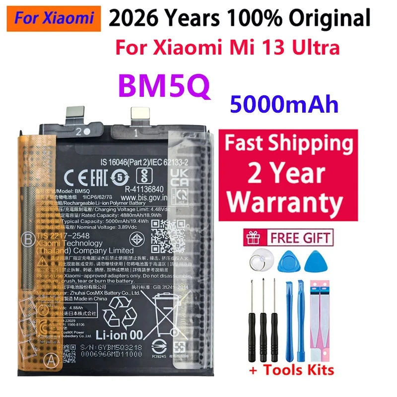 2026 Years 100% Original BM5Q Replacement Battery 5000mAh For Xiaomi Mi 13 Ultra 13Ultra Batteries Fast Shipping
2026 Years 100% Original BM5Q Replacement Battery 5000mAh For Xiaomi Mi 13 Ultra 13Ultra Batteries Fast Shipping