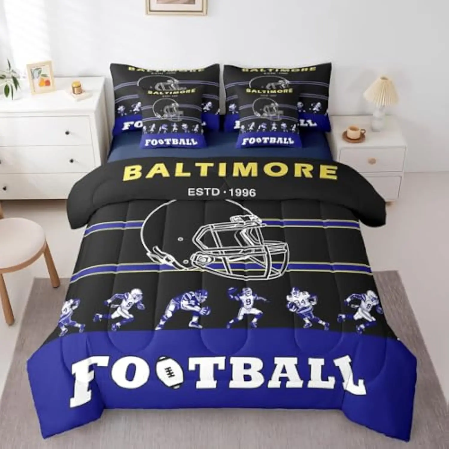 7 Pieces Bed in a Bag Queen Comforter Set with Sheets, Football Design Bedding Sets for All Season,1 Comforter, 2 Cushion Cove
7 Pieces Bed in a Bag Queen Comforter Set with Sheets, Football Design Bedding Sets for All Season,1 Comforter, 2 Cushion Cove