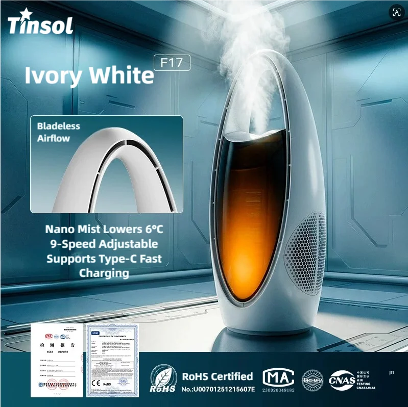 TINSOL Nano Spray Humidifying Leafless Electric Fan Ultra-Quiet 10000mAh Battery Type-C Charging Smart Timer 200ml Water Tank
TINSOL Nano Spray Humidifying Leafless Electric Fan Ultra-Quiet 10000mAh Battery Type-C Charging Smart Timer 200ml Water Tank