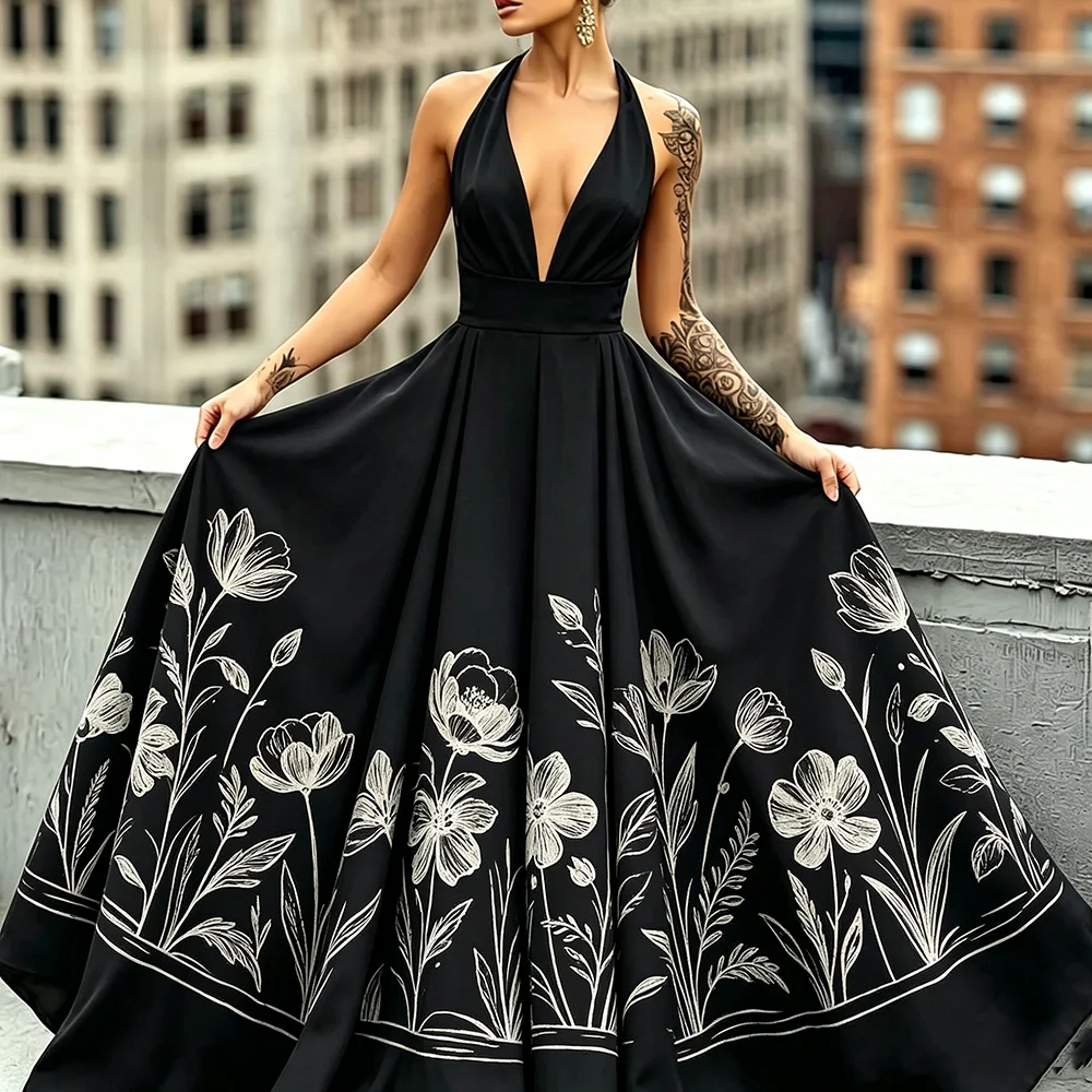 Women's Bordered Black White Floral Sketch Print V Neck Maxi Dress Sleeveless Slim Summer Dresses Elegant Daily Casual Clothing
Women's Bordered Black White Floral Sketch Print V Neck Maxi Dress Sleeveless Slim Summer Dresses Elegant Daily Casual Clothing