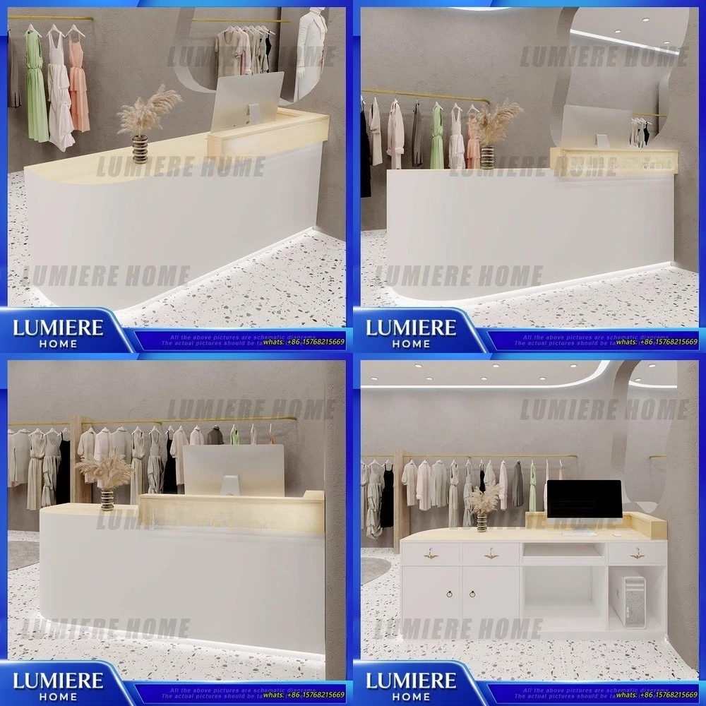 Modern Minimalist Luxury Curved Reception Desk for Wedding Dress Boutique Beauty Salon Barber Shop Front Counter Cashier Table
Modern Minimalist Luxury Curved Reception Desk for Wedding Dress Boutique Beauty Salon Barber Shop Front Counter Cashier Table