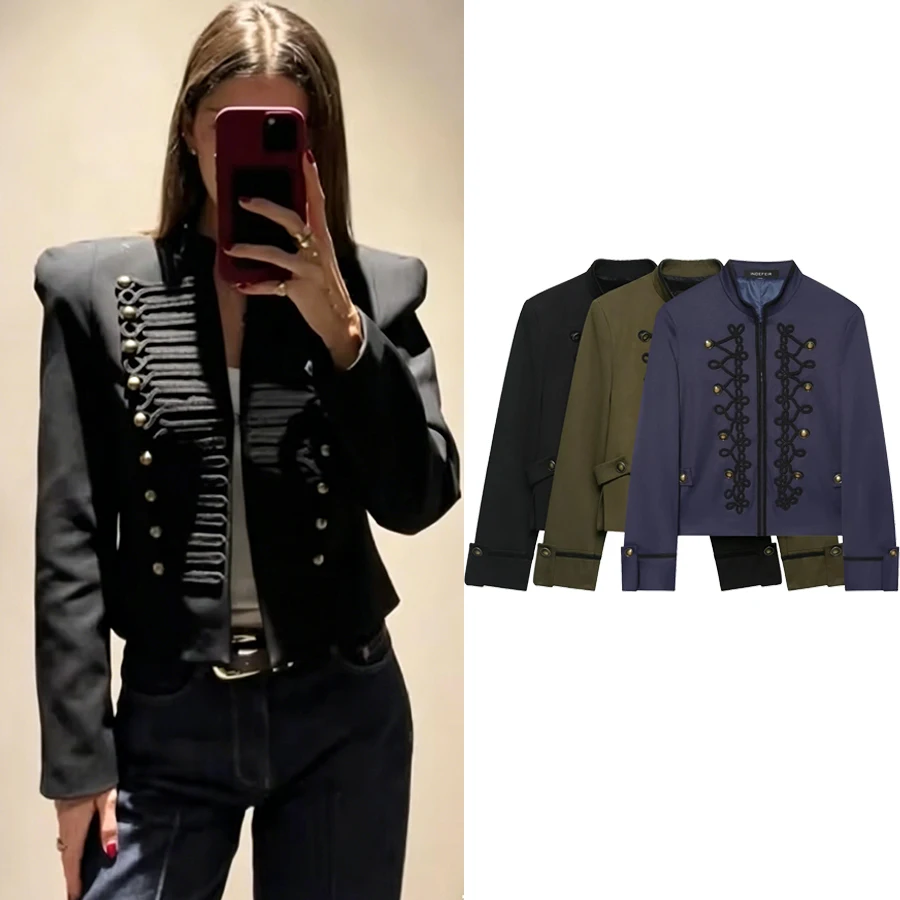 Women Spring New Solid Color Jacket Elegant Women Long Sleeve Rope Knot Button Napoleon Style Slim Lady Blazer
Women Spring New Solid Color Jacket Elegant Women Long Sleeve Rope Knot Button Napoleon Style Slim Lady Blazer