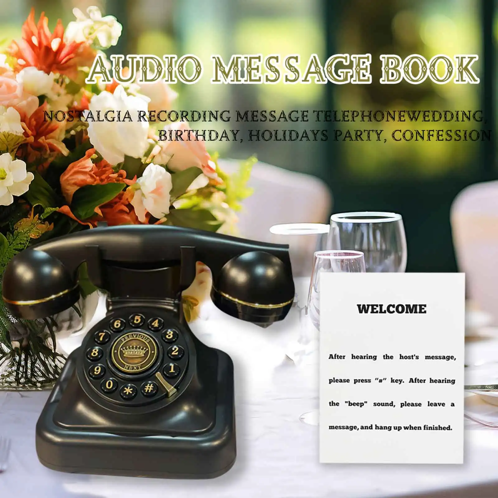 DQ-100 Audio Message Book Voice Record Vintage Telephone Recorder Wedding Phone Customized with Voicemail for Party
DQ-100 Audio Message Book Voice Record Vintage Telephone Recorder Wedding Phone Customized with Voicemail for Party