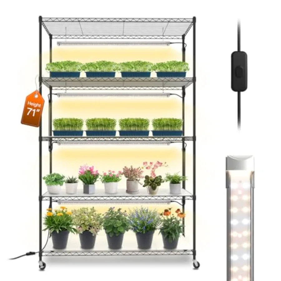 5-Tier Large Tall Plant Shelf with 3FT T8 120W Full Spectrum LED Grow Light for Indoor Plants Black Metal Stand with Wheels for
5-Tier Large Tall Plant Shelf with 3FT T8 120W Full Spectrum LED Grow Light for Indoor Plants Black Metal Stand with Wheels for