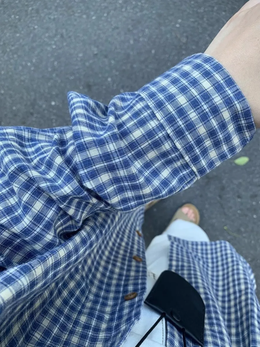 Retro Blue Plaid Long Sleeve Women's Shirt Casual Spring Autumn Lazy Style Loose Outerwear Shirt Korean Style Commute Wind
Retro Blue Plaid Long Sleeve Women's Shirt Casual Spring Autumn Lazy Style Loose Outerwear Shirt Korean Style Commute Wind