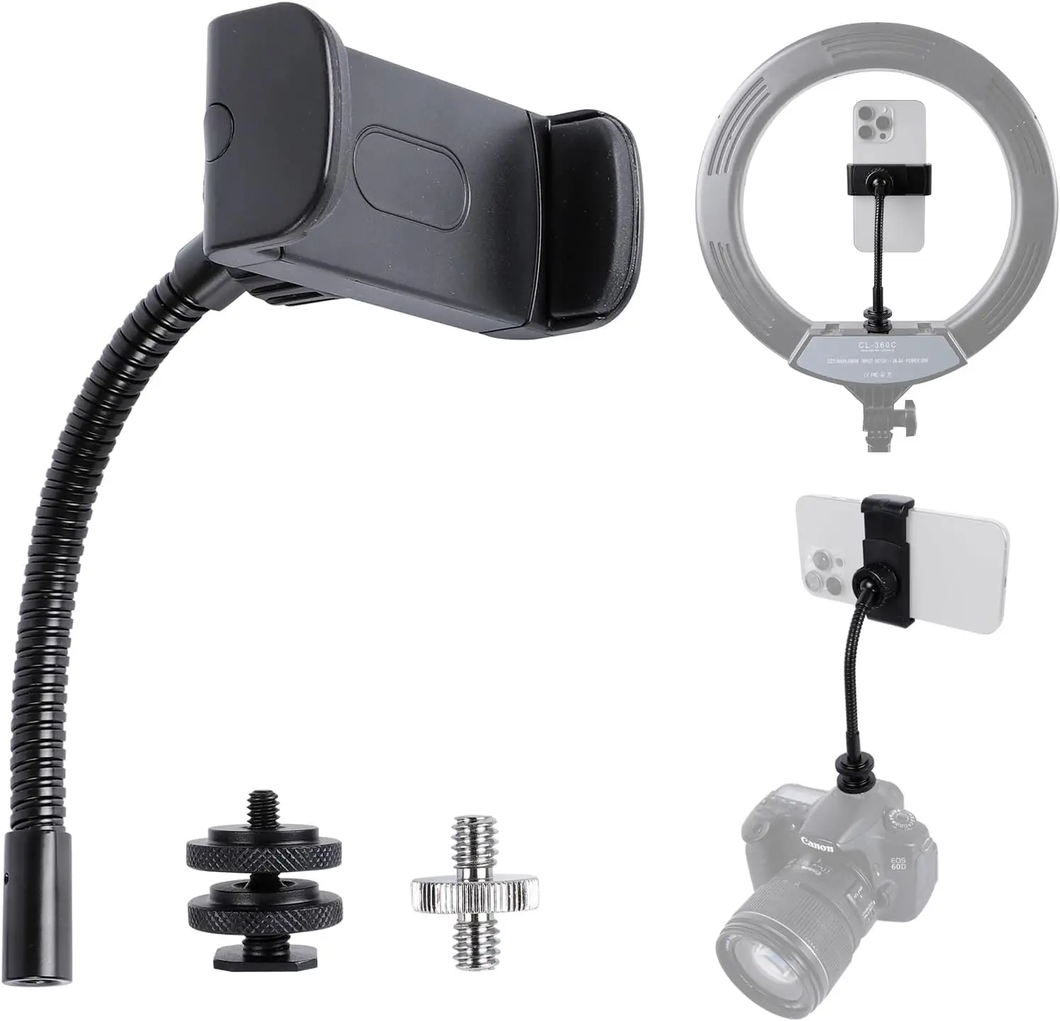 Universal Phone Holder for Ring Light, 1/4"-20 and Hot Shoe Adapter, Flexible Phone Mount for Ring Light and Tripod Stand Replac
Universal Phone Holder for Ring Light, 1/4"-20 and Hot Shoe Adapter, Flexible Phone Mount for Ring Light and Tripod Stand Replac