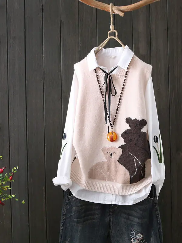Women's Knitted Vest Top Loose Floral Embroidery Fashionable Base Layer Sweater V-neck Sleeveless Vest for Autumn
Women's Knitted Vest Top Loose Floral Embroidery Fashionable Base Layer Sweater V-neck Sleeveless Vest for Autumn
