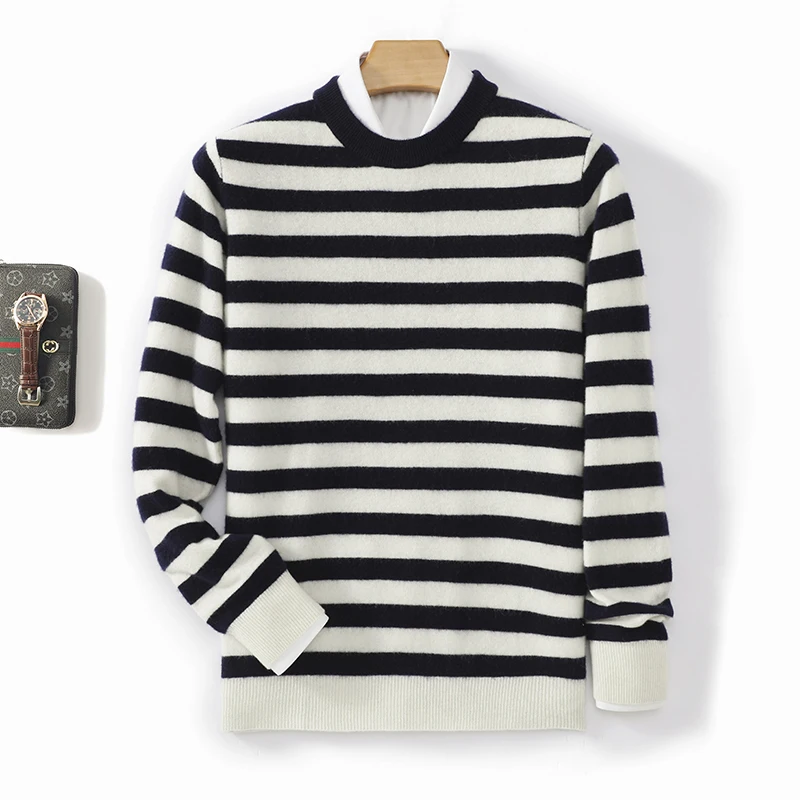 Men's 100% Merino Wool Sweater O-Neck Stripe Pullover Fall Winter New Cashmere Knitted Bottom Shirt Business Casual Tops
Men's 100% Merino Wool Sweater O-Neck Stripe Pullover Fall Winter New Cashmere Knitted Bottom Shirt Business Casual Tops