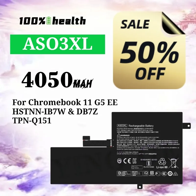 AS03XL 4050mAh Laptop Battery for HP Chromebook 11 G5 EE/HSTNN-IB7W/DB7Z Lithium Rechargeable Battery
AS03XL 4050mAh Laptop Battery for HP Chromebook 11 G5 EE/HSTNN-IB7W/DB7Z Lithium Rechargeable Battery