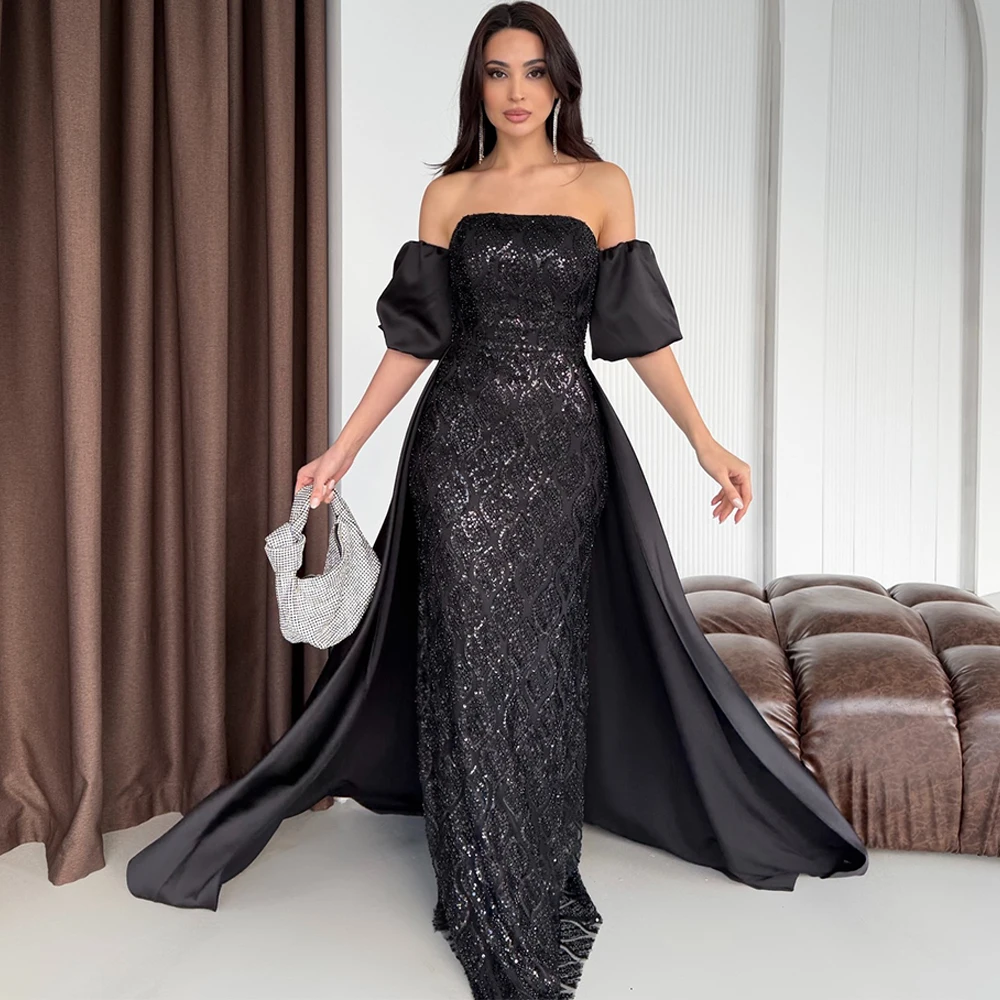 Classic Sequined Evening Dress High Quality Black Satin Homecoming Dresses Temperament Strapless Customized Celebrity Gowns
Classic Sequined Evening Dress High Quality Black Satin Homecoming Dresses Temperament Strapless Customized Celebrity Gowns