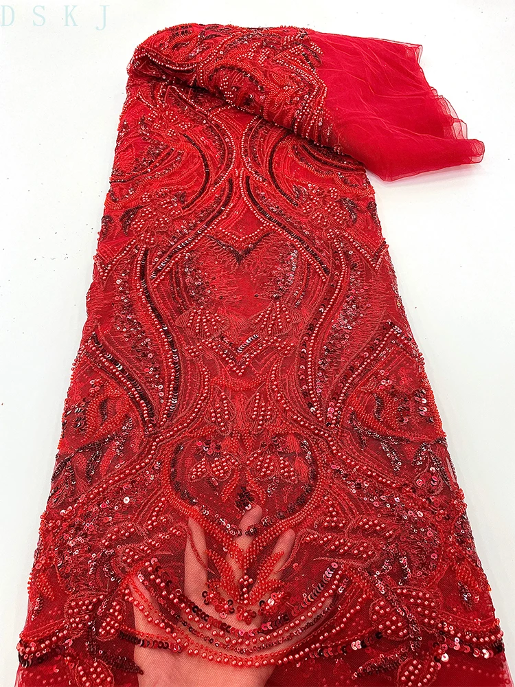 French bright red mesh fabric African Nigeria, high-quality lace sequin embroidery fabric for wedding dress and dress production
French bright red mesh fabric African Nigeria, high-quality lace sequin embroidery fabric for wedding dress and dress production