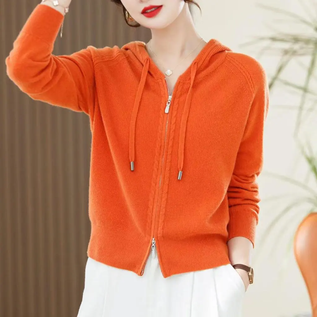 Women's Double Zipper Hooded Cardigan Fashion Elegant Casual Loose Knitwear Solid Color Spring Autumn Wear
Women's Double Zipper Hooded Cardigan Fashion Elegant Casual Loose Knitwear Solid Color Spring Autumn Wear