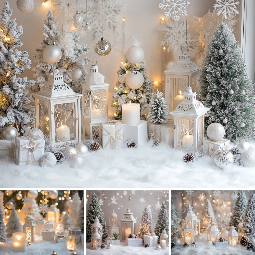 White Winter Christmas Backdrop Flocked Pine Tree White Lantern Candle Silver Bauble Snowflake Gift Kids Shoot Background
White Winter Christmas Backdrop Flocked Pine Tree White Lantern Candle Silver Bauble Snowflake Gift Kids Shoot Background