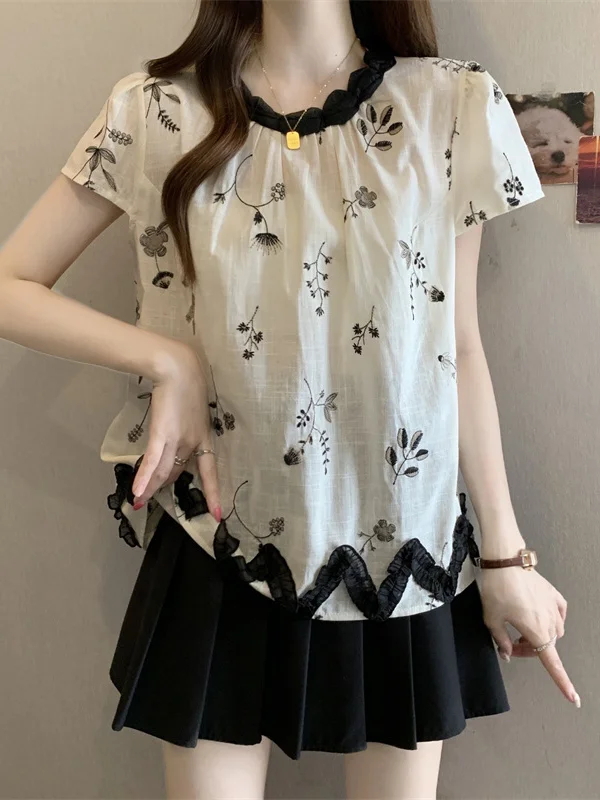 plus Size Retro Shirt with Wood Grain Short Sleeve Embroidered Color Block Design Summer Slimming Versatile Women's Top
plus Size Retro Shirt with Wood Grain Short Sleeve Embroidered Color Block Design Summer Slimming Versatile Women's Top