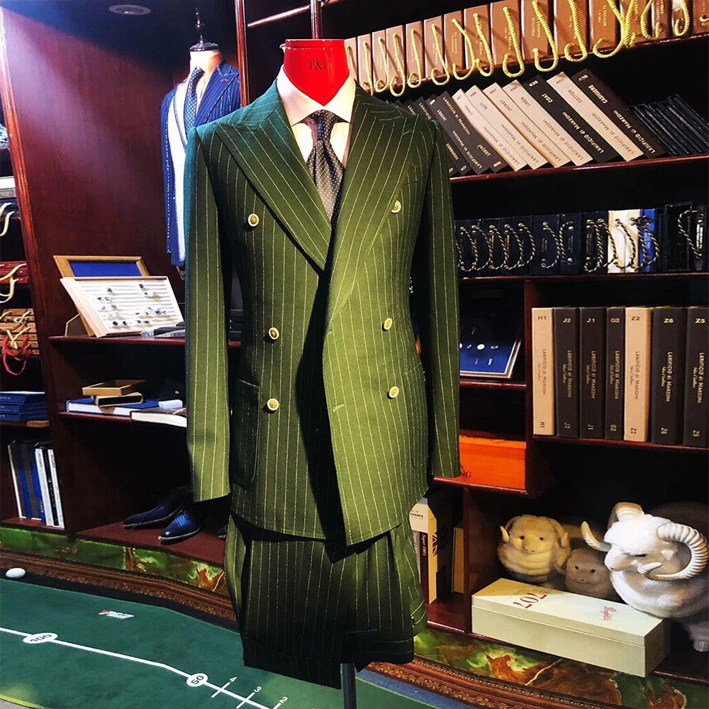 Green Striped Suits Men Slim Fit Double Breasted Coat Pant 2 Pieces Smoking Business Blazer Set Formal Groom Tuxedo Tailore-Made
Green Striped Suits Men Slim Fit Double Breasted Coat Pant 2 Pieces Smoking Business Blazer Set Formal Groom Tuxedo Tailore-Made
