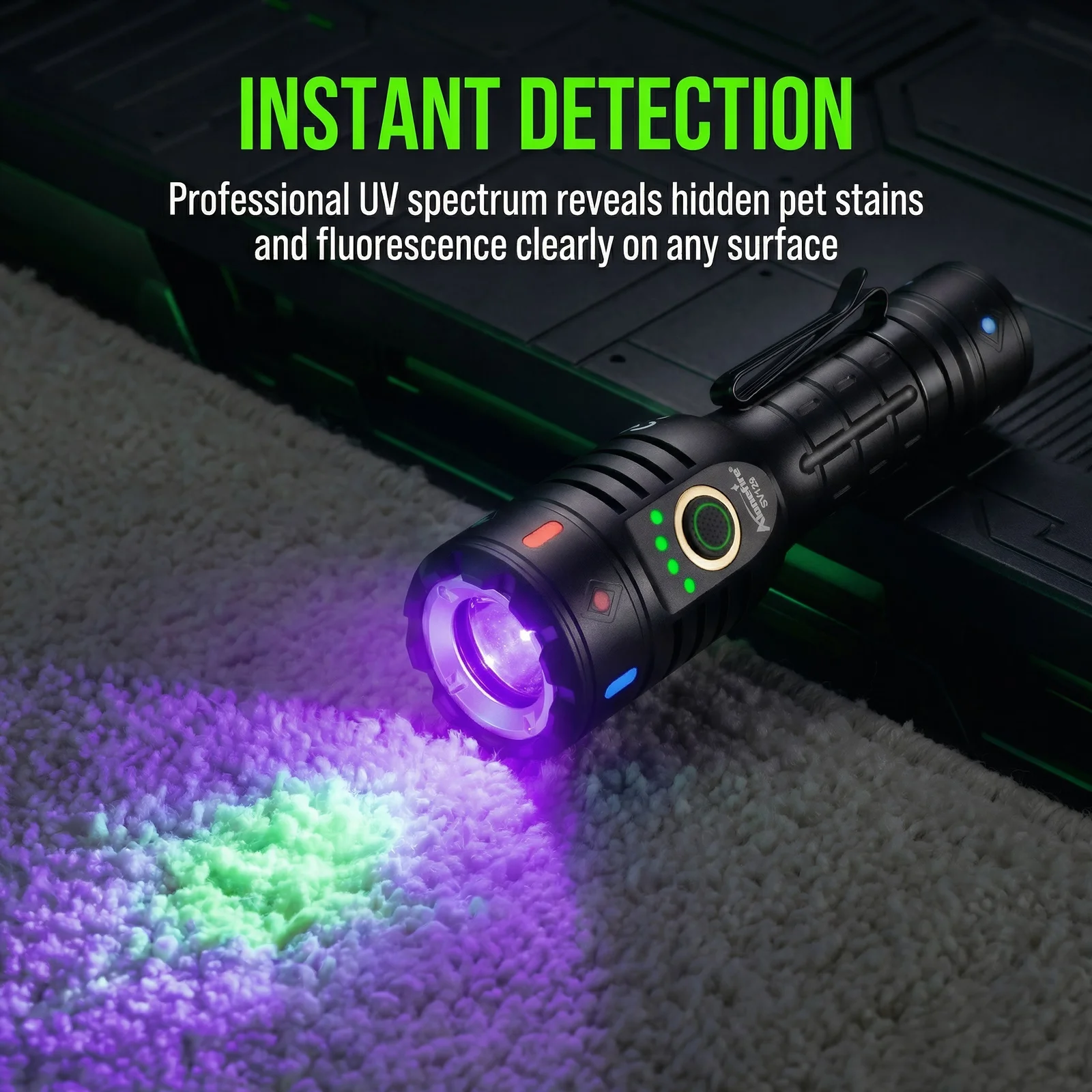 High power 365nm Black light UV LED Flashlight USB Rechargeable Torch Pet Urine Tinea Ore Money Scorpion Jade Gem Detection lamp
High power 365nm Black light UV LED Flashlight USB Rechargeable Torch Pet Urine Tinea Ore Money Scorpion Jade Gem Detection lamp