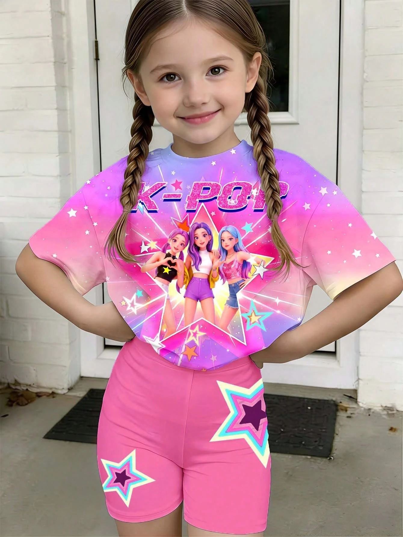 Children's Girl Pink Purple Gradient Star KPOP Three 3D Cartoon Idol Girl Shining Star T-shirt Solid Color Pink Layered Star
Children's Girl Pink Purple Gradient Star KPOP Three 3D Cartoon Idol Girl Shining Star T-shirt Solid Color Pink Layered Star