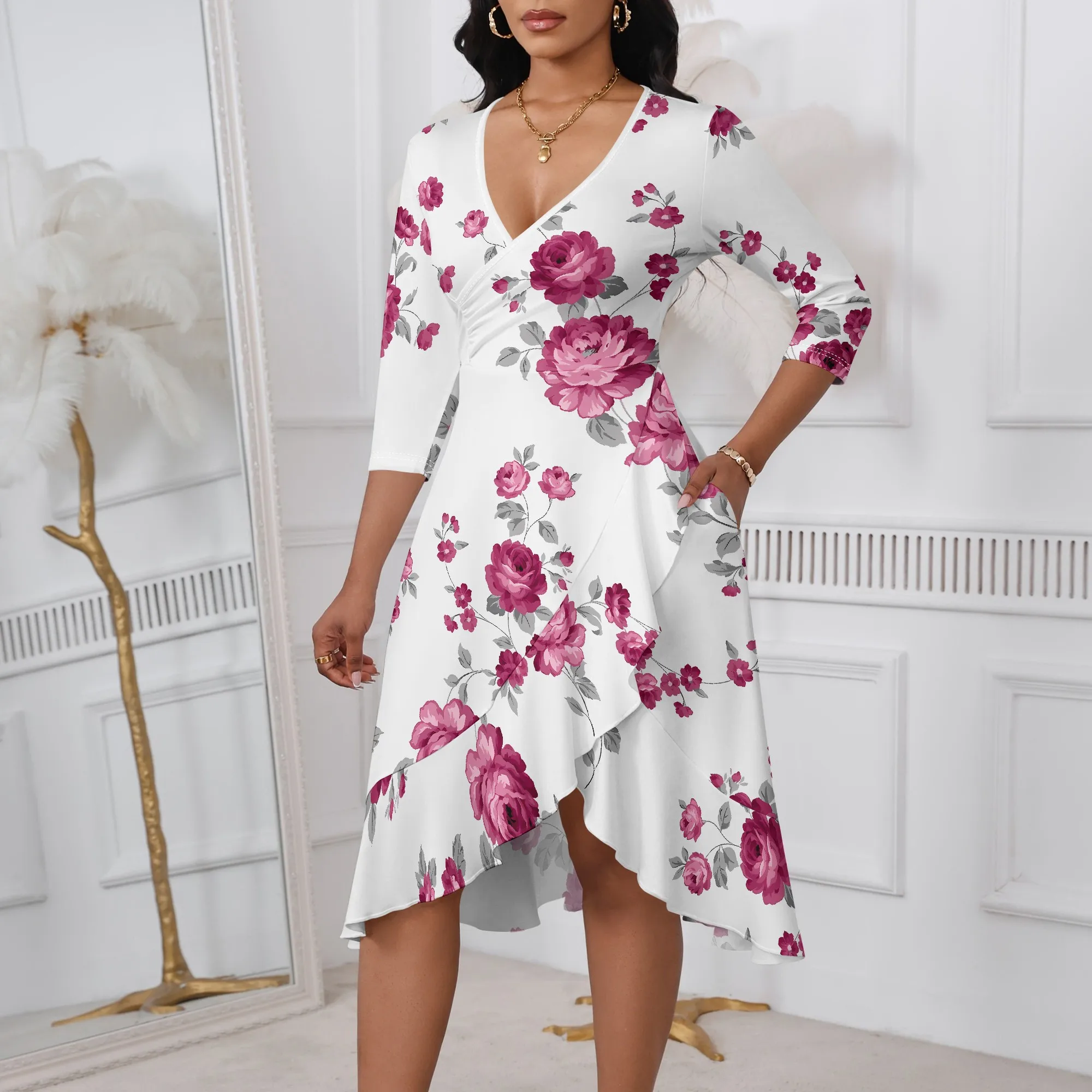 Nupusa Rose Print Dress for Women Summer Casual V Neck Half Sleeve Asymmetrical Dress
Nupusa Rose Print Dress for Women Summer Casual V Neck Half Sleeve Asymmetrical Dress