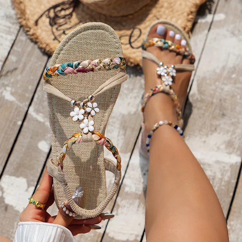 Bohemia Sandals for Women 2025 Summer Woven Band Flats Sandals Women Shoes Non Slip Beach Sandles Brand Large Size Casual Shoes
Bohemia Sandals for Women 2025 Summer Woven Band Flats Sandals Women Shoes Non Slip Beach Sandles Brand Large Size Casual Shoes