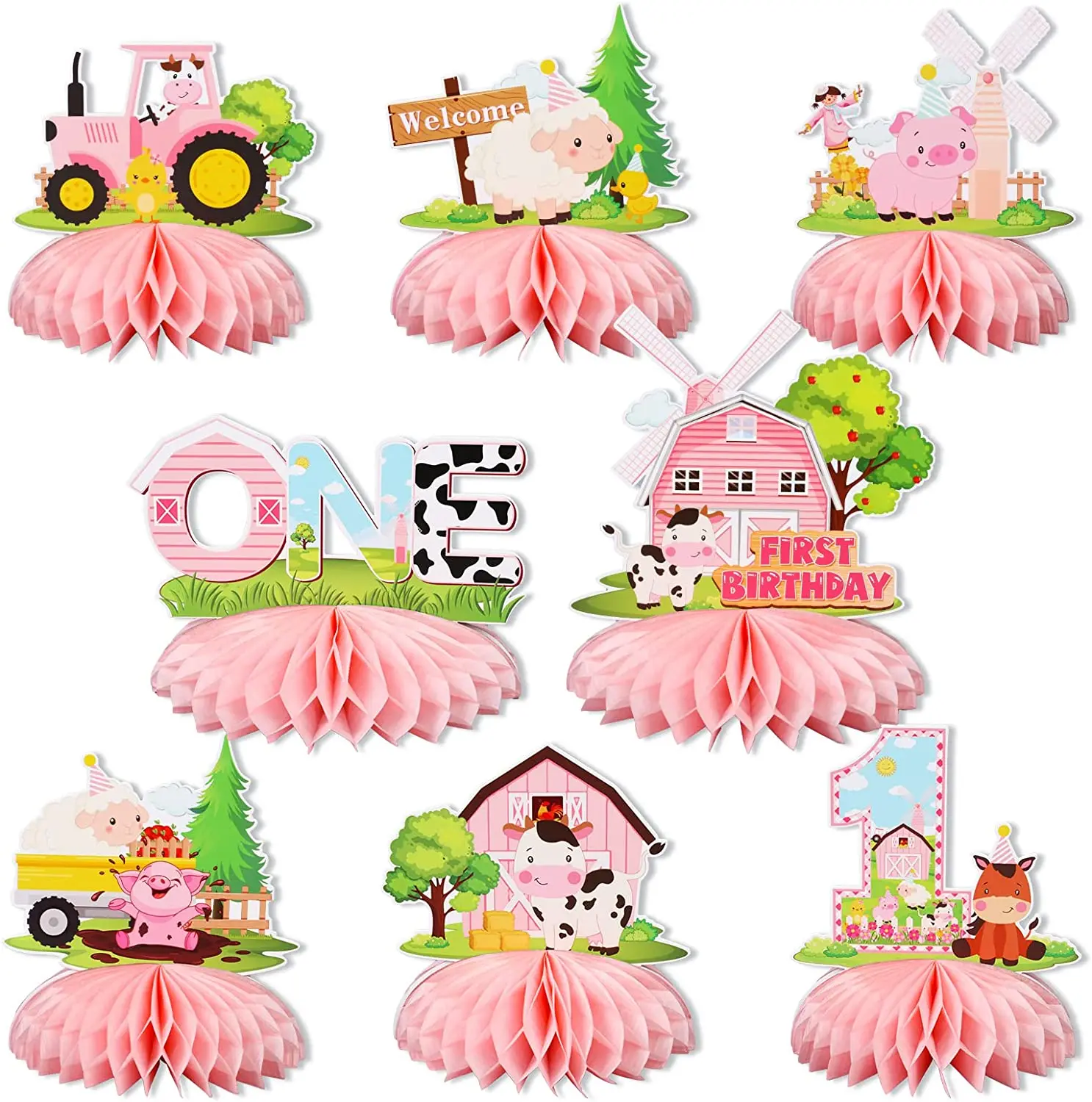 Farm Animal Honeycomb Centerpieces for Girls, Table Decorations, 1st Birthday Party Supplies, Pink Barnyard, 8 Pcs
Farm Animal Honeycomb Centerpieces for Girls, Table Decorations, 1st Birthday Party Supplies, Pink Barnyard, 8 Pcs