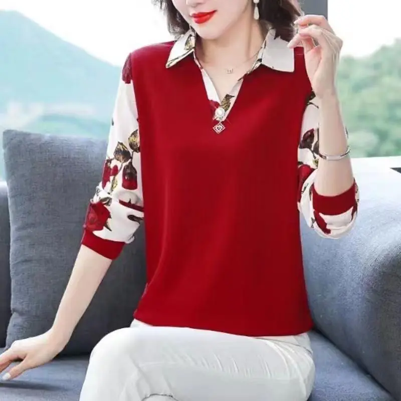 New Autumn Long-sleeved Print Bottoming Shirt Fake Two Pieces T-shirt Tops Middle-aged Women Turn Down Collar Blouse M-4XL
New Autumn Long-sleeved Print Bottoming Shirt Fake Two Pieces T-shirt Tops Middle-aged Women Turn Down Collar Blouse M-4XL