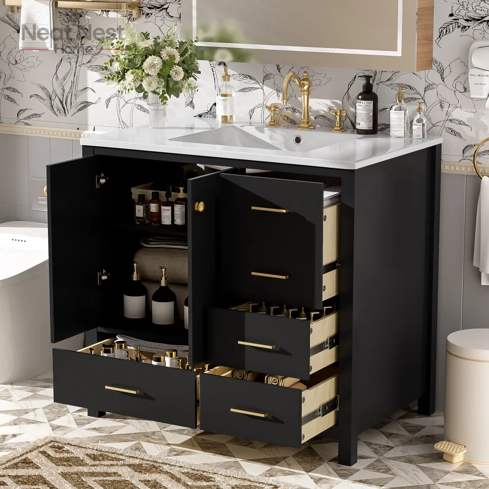 Bathroom Vanity, Ceramic Sink Combo, Solid Wood Frame Bathroom Storage Cabinet, Freestanding Vanity Set, Black,Bathroom Cabinet
Bathroom Vanity, Ceramic Sink Combo, Solid Wood Frame Bathroom Storage Cabinet, Freestanding Vanity Set, Black,Bathroom Cabinet