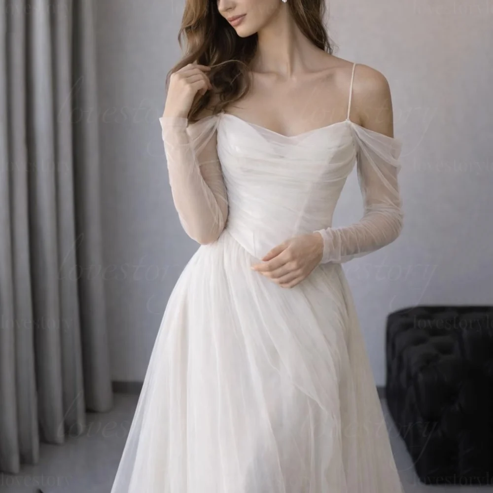 Tulle Wedding Dresses Customized Elegant Bride Robes A Line Spaghetti Straps Bridal Gown vestido de novia
Tulle Wedding Dresses Customized Elegant Bride Robes A Line Spaghetti Straps Bridal Gown vestido de novia