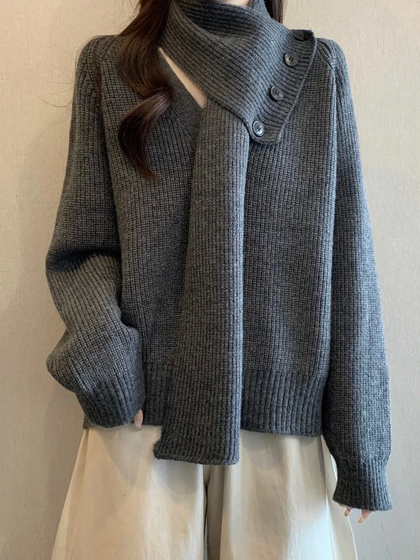 Gray Knitted Sweater Set with Scarf Women's Loose Fit Spring 2026 plus Size Korean Style Lazy Top Winter Warm V-Neck Long Sleeve
Gray Knitted Sweater Set with Scarf Women's Loose Fit Spring 2026 plus Size Korean Style Lazy Top Winter Warm V-Neck Long Sleeve