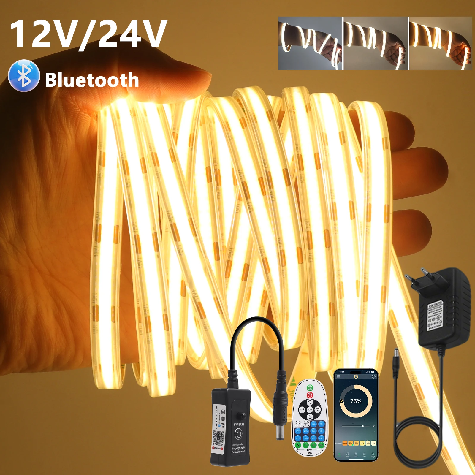 480LEDs/m COB LED Strip Light 12V 24V Bright 3000K 4000K 6000K EU US UK AU Power Kit RA90 Waterproof Flex Ribbon Tape Home Decor
480LEDs/m COB LED Strip Light 12V 24V Bright 3000K 4000K 6000K EU US UK AU Power Kit RA90 Waterproof Flex Ribbon Tape Home Decor