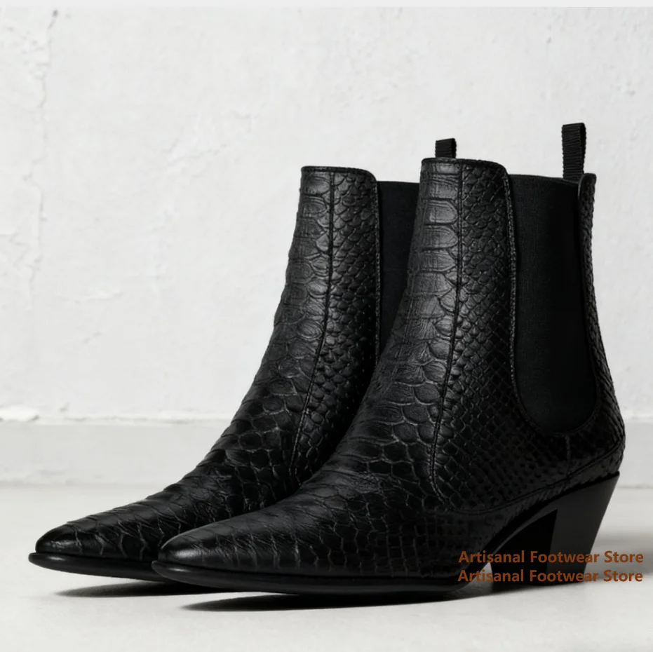 Snake Pattern Chelsea Boots Pointy Toe Genuine Leather High-Top Boot Designer Style Men's Boots Trendy Handmade Men Boots
Snake Pattern Chelsea Boots Pointy Toe Genuine Leather High-Top Boot Designer Style Men's Boots Trendy Handmade Men Boots