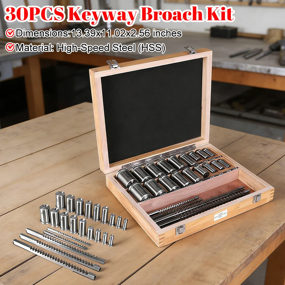 Heavy Duty HSS Keyway Broach Set with 5 Broaches 18 Bushings 7 Shims Standard Metric Broach Keyway Metric Keyway Cutting Tool
Heavy Duty HSS Keyway Broach Set with 5 Broaches 18 Bushings 7 Shims Standard Metric Broach Keyway Metric Keyway Cutting Tool