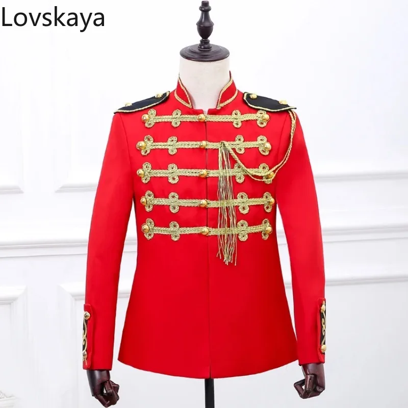 men host red stage costumes European court loaded dress men performance clothing
men host red stage costumes European court loaded dress men performance clothing