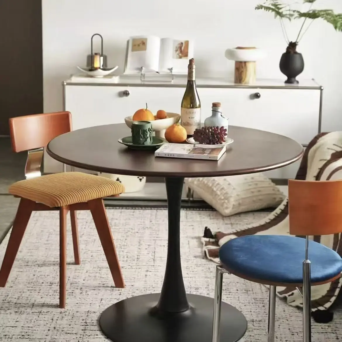 #Elegant Mid-Century Dining Table Veneer Top & Single Pedestal Base For Small Space
#Elegant Mid-Century Dining Table Veneer Top & Single Pedestal Base For Small Space
