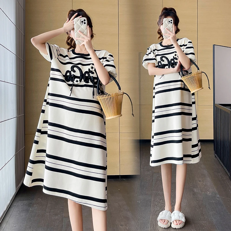 Elegant And Pretty Women's Dresses Short Sleeved Sweet Striped O-Neck Maternity Dress Korean Style Thin Cotton Woman Dress X8024
Elegant And Pretty Women's Dresses Short Sleeved Sweet Striped O-Neck Maternity Dress Korean Style Thin Cotton Woman Dress X8024