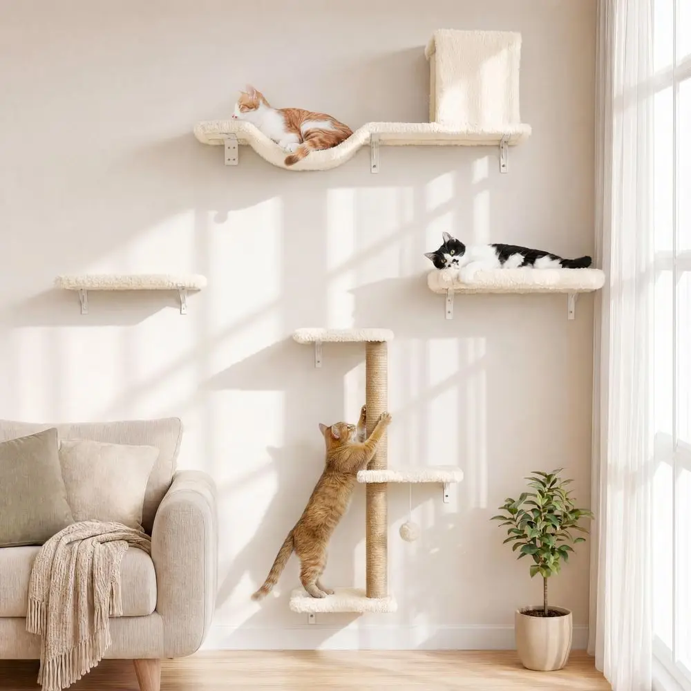 Cat Wall Shelves, Stable amp Safe 5 in 1 Cat Walls Furniture Set, Wooden Kitten Climbing Wall with Scratching Post for 16 Inch
Cat Wall Shelves, Stable amp Safe 5 in 1 Cat Walls Furniture Set, Wooden Kitten Climbing Wall with Scratching Post for 16 Inch