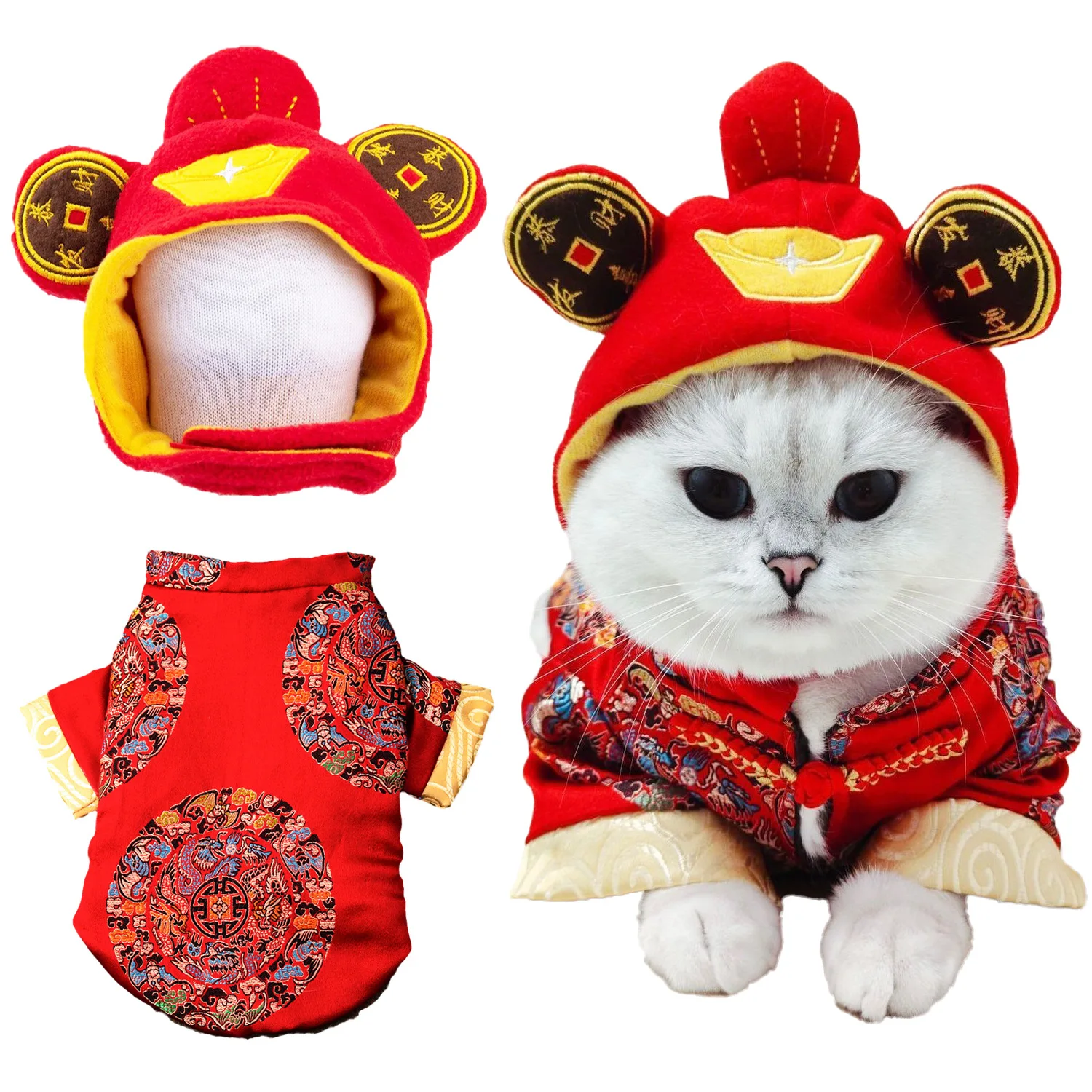 Dog clothes warm in autumn and winter Chinese New Year festive God of Wealth hat printed Tang suit cat clothing wholesale
Dog clothes warm in autumn and winter Chinese New Year festive God of Wealth hat printed Tang suit cat clothing wholesale
