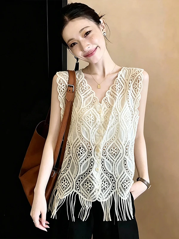 Large Size Lace Shirt Women's Sleeveless Tassel Trim Hook Flower Summer New Fashion Layering Top Korean Style Loose Fit
Large Size Lace Shirt Women's Sleeveless Tassel Trim Hook Flower Summer New Fashion Layering Top Korean Style Loose Fit
