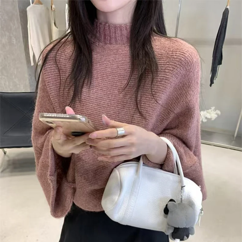 Lazy Style Batwing Sleeves Sweater Women Loose Half High Collar Knitted Sweater for Woman Comfort Soft Solid Color Tops Lady
Lazy Style Batwing Sleeves Sweater Women Loose Half High Collar Knitted Sweater for Woman Comfort Soft Solid Color Tops Lady