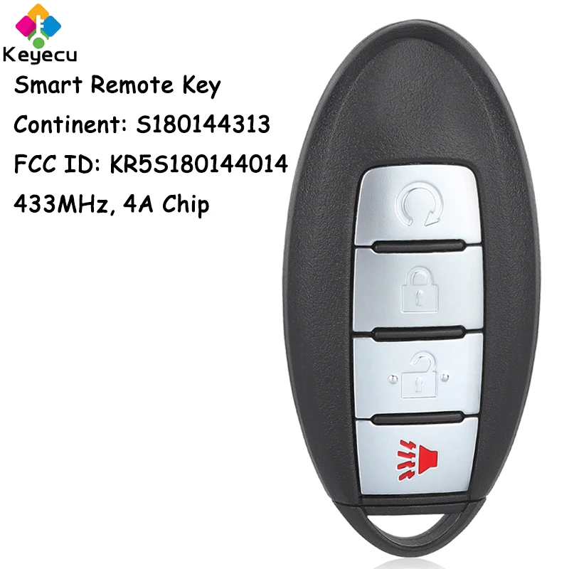 KEYECU Smart Remote Car Key With 4 Buttons 433MHz 4A Chip for Nissan Pathfinder Titan Murano 2015+ Fob S180144313 KR5S180144014
KEYECU Smart Remote Car Key With 4 Buttons 433MHz 4A Chip for Nissan Pathfinder Titan Murano 2015+ Fob S180144313 KR5S180144014