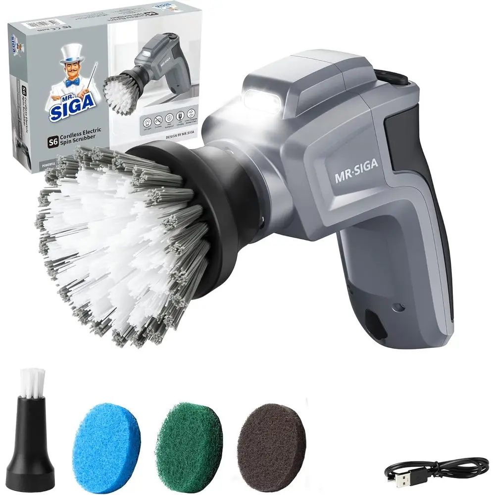 Electric Spin Scrubber or Kitchen and Bathroom Cleaning, Waterproo Rechargeable CordlSpin Scrubber with 5 Replaceable Cleaning B
Electric Spin Scrubber or Kitchen and Bathroom Cleaning, Waterproo Rechargeable CordlSpin Scrubber with 5 Replaceable Cleaning B