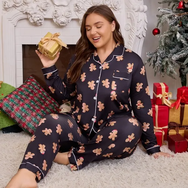 Christmas Pajamas Set Women's Autumn Plus Size Fashion Cardigan Lapel Button Long Sleeve Trousers Pajamas Set Women's Loungewear
Christmas Pajamas Set Women's Autumn Plus Size Fashion Cardigan Lapel Button Long Sleeve Trousers Pajamas Set Women's Loungewear