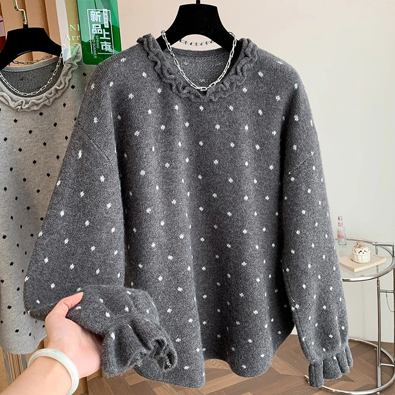 Ladies Loose Long Sleeve Knitted Sweater round Neck Polka Dot Wood Grain Autumn Winter High End Feeling Lazy Style Top
Ladies Loose Long Sleeve Knitted Sweater round Neck Polka Dot Wood Grain Autumn Winter High End Feeling Lazy Style Top
