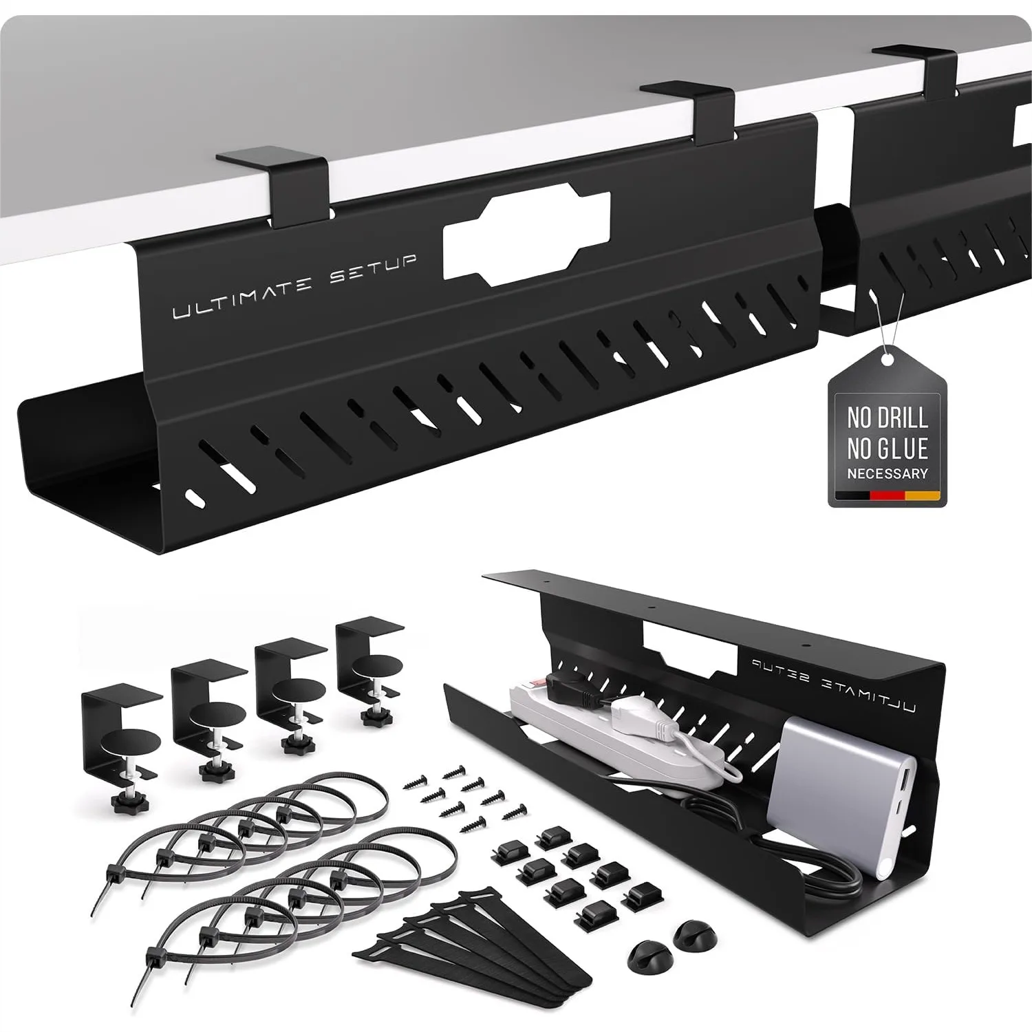 Under Desk Cable Management Tray No Drill, Extra Large Cord Organizer, Heavy Duty Wire Manager for Desk, 2 Pack Black
Under Desk Cable Management Tray No Drill, Extra Large Cord Organizer, Heavy Duty Wire Manager for Desk, 2 Pack Black