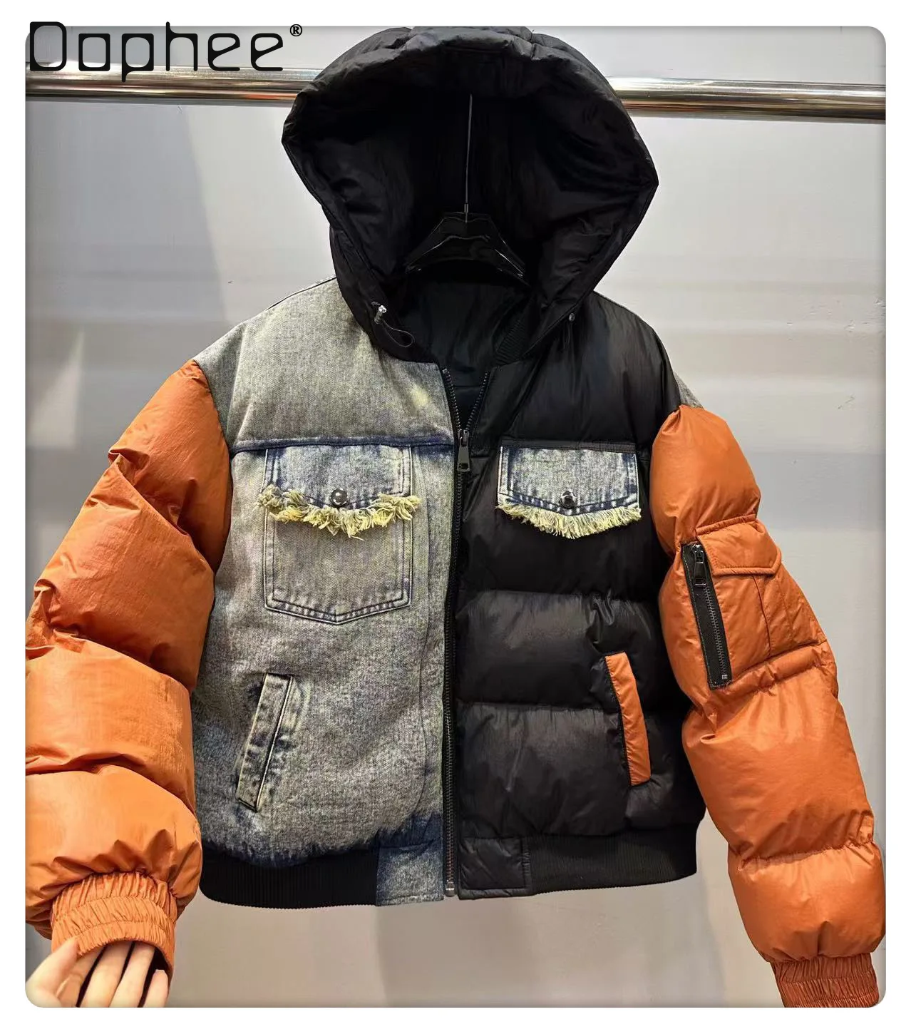 European Style Cotton Jacket for Women 2025 Autumn Winter New Heavy-Duty Denim Patchwork Pocket Color-Block Hooded Coat
European Style Cotton Jacket for Women 2025 Autumn Winter New Heavy-Duty Denim Patchwork Pocket Color-Block Hooded Coat