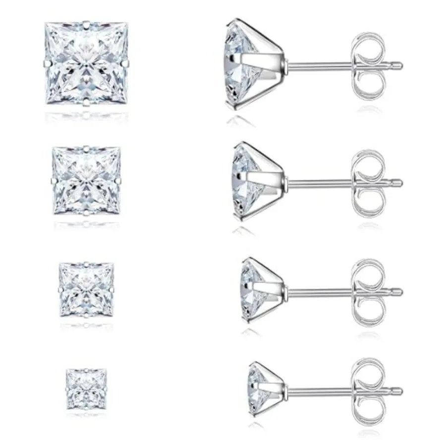 Trinckle 4 Pairs Stainless Steel Earrings, Square Stud Earrings for Men and Women, Hypoallergenic Silver Cubic Zirconia Earing
Trinckle 4 Pairs Stainless Steel Earrings, Square Stud Earrings for Men and Women, Hypoallergenic Silver Cubic Zirconia Earing