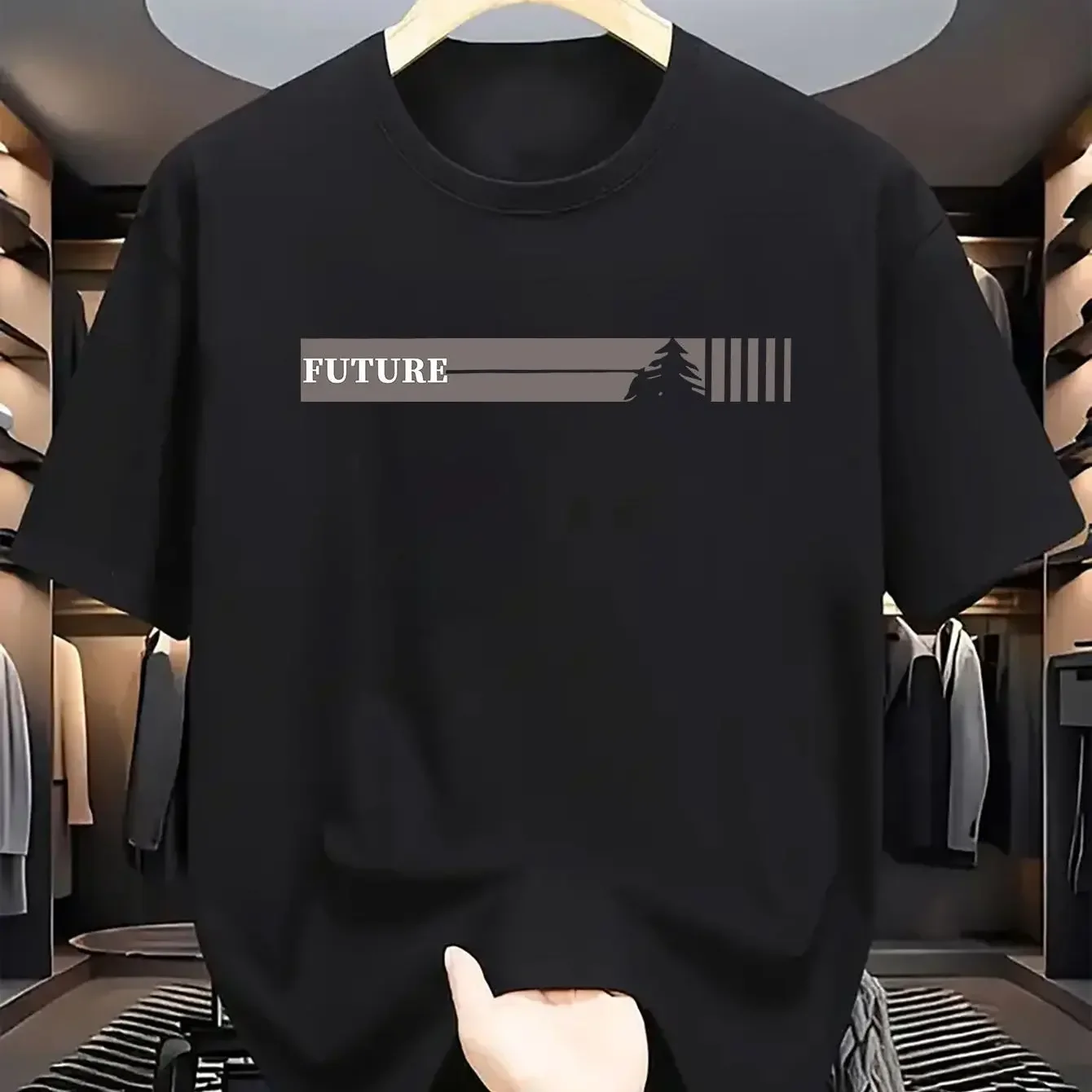 Summer men's 100% pure cotton casual loose fit plus size future letter pattern printed round neck short sleeved T-shirt top
Summer men's 100% pure cotton casual loose fit plus size future letter pattern printed round neck short sleeved T-shirt top