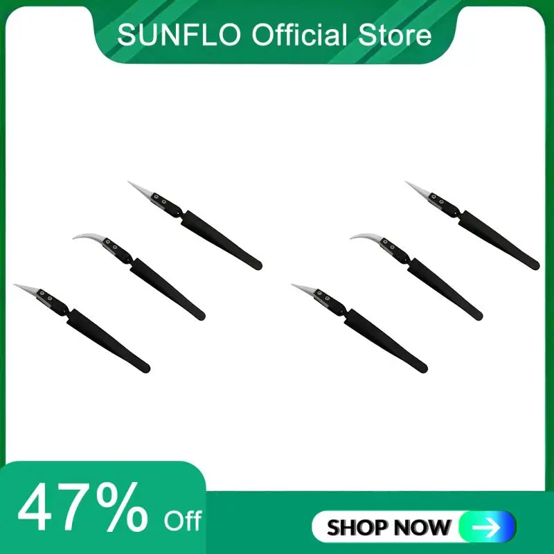 SUNFLO 6 шт. антистатический обратный пинцет IC SMD SMT обратный пинцет термостойкий 1000 градусов ручные инструменты черный
SUNFLO 6 шт. антистатический обратный пинцет IC SMD SMT обратный пинцет термостойкий 1000 градусов ручные инструменты черный