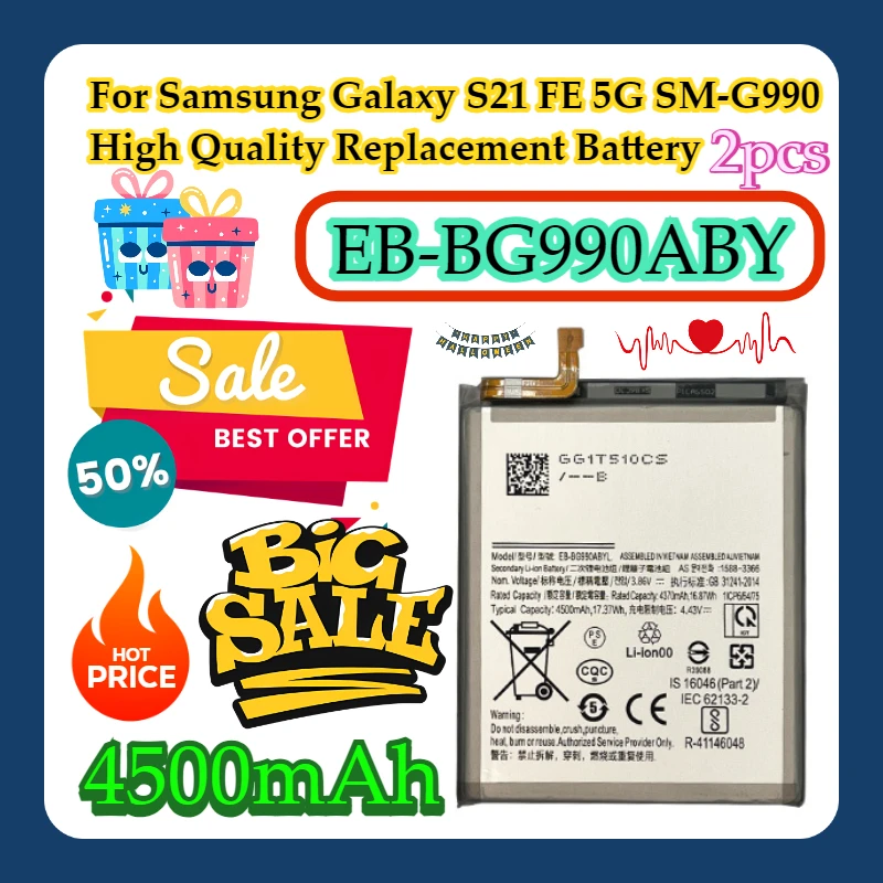 2pcs For Samsung Galaxy S21 FE 5G SM-G990 EB-BG990ABY 4500mAh High Quality Replacement Battery
2pcs For Samsung Galaxy S21 FE 5G SM-G990 EB-BG990ABY 4500mAh High Quality Replacement Battery