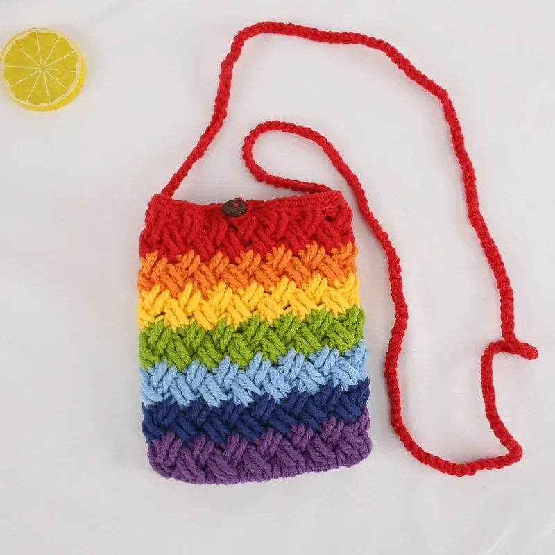 Female Handmade Crochet Knitted Rainbow Color Flap Shoulder Bag Teenager Girl Cute Sweet Small Size Smartphone Messenger Bag
Female Handmade Crochet Knitted Rainbow Color Flap Shoulder Bag Teenager Girl Cute Sweet Small Size Smartphone Messenger Bag
